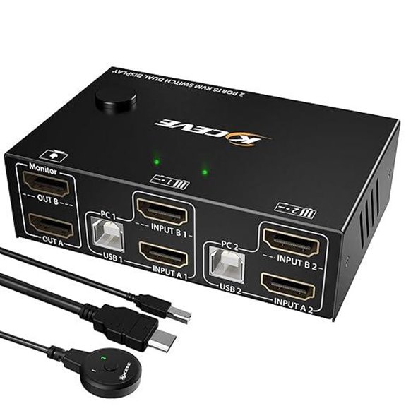 Dual Monitor KVM Switch with 4K HDMI and USB Hub