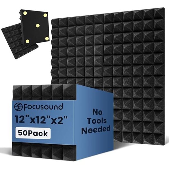 Focusound Acoustic Foam Panels 50 Pack with Adhesive