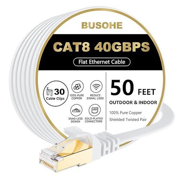 BUSOHE 50FT Cat 8 Ethernet Cable with Clips