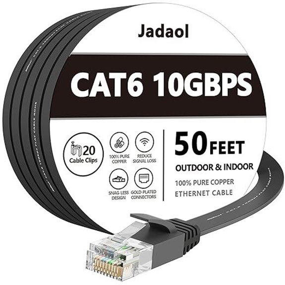 Jadaol 50ft Cat 6 Ethernet Cable High-Speed Flat