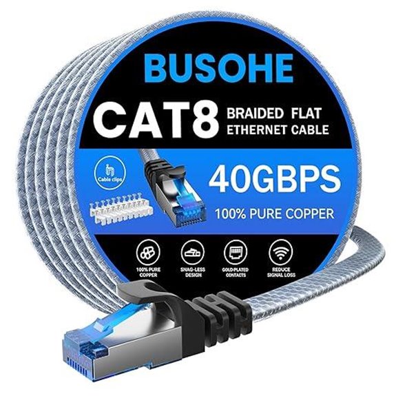 BUSOHE 50ft Cat 8 Ethernet Cable Shielded High-Speed