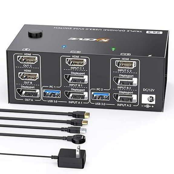 HDMI/DisplayPort KVM Switch 8K@60Hz for 3 Monitors