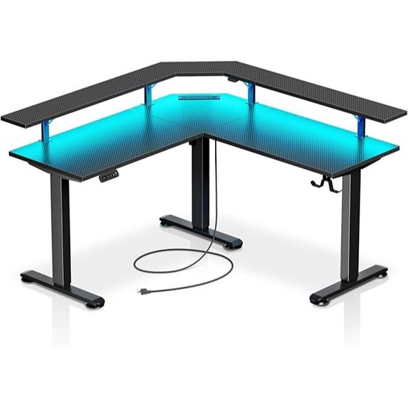 Rolanstar L-Shaped Adjustable Desk with LED Light