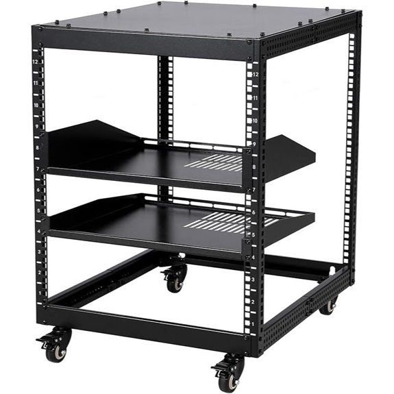 12U Adjustable Network Rack with Casters and Trays
