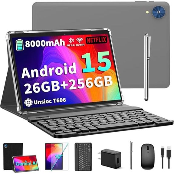 Android 15 10-Inch Tablet with Keyboard & Stylus
