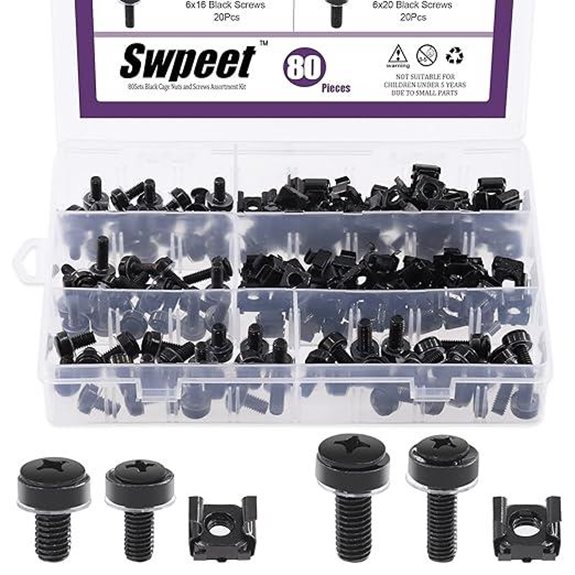 Swpeet 80Pcs Computer Mount Cage Nuts & Screws Set