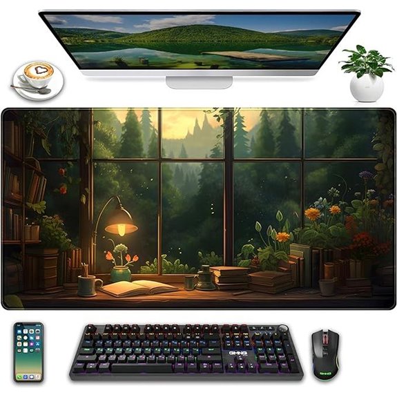Anime Dark Green Plants XXL Extended Mouse Pad