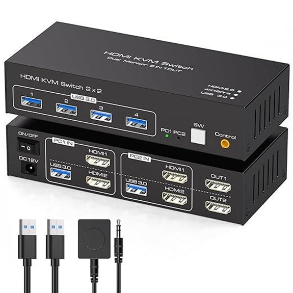 HDMI KVM Switch 2 Monitors & USB 4K@120Hz