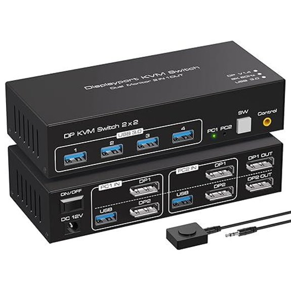 DisplayPort KVM Switch for Dual Monitors and 4 USB Devices