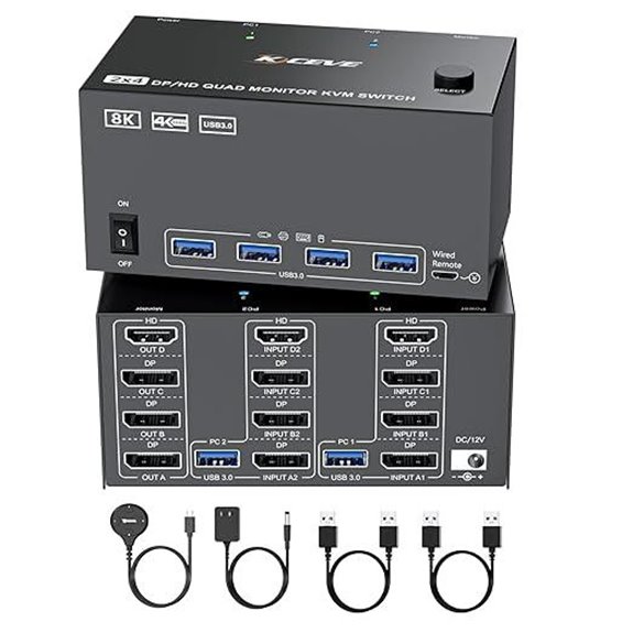 KVM Switch 4 Monitors for 2 PCs with HDMI/DP