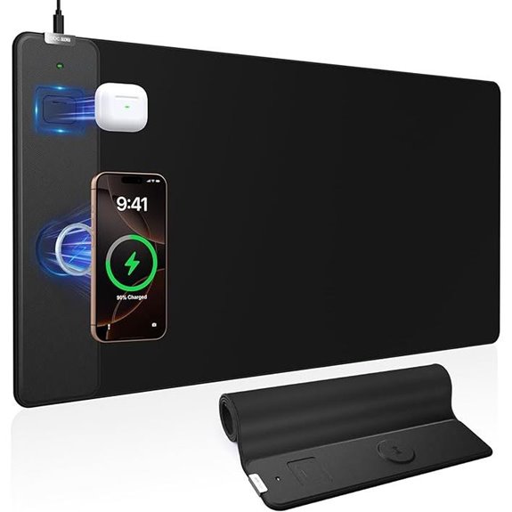 Large Gaming Desk Mat with Wireless Charger