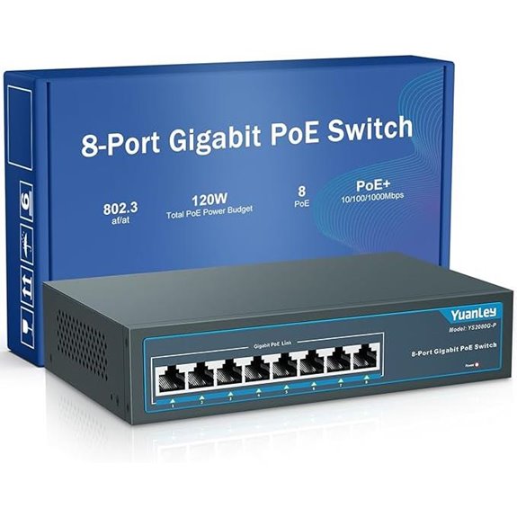 YuanLey 8-Port Gigabit PoE Switch Unmanaged Fanless