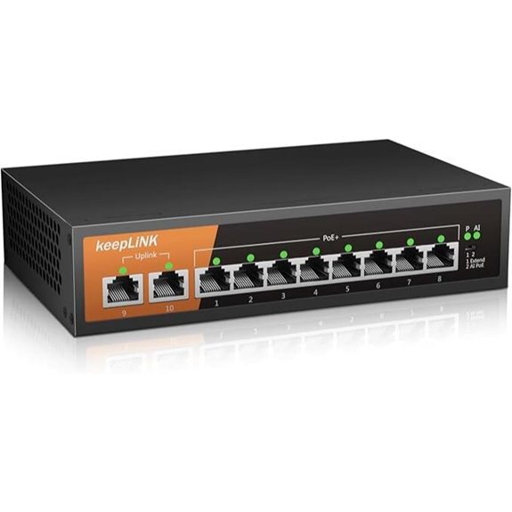 8-Port Gigabit PoE Switch with Uplink and Power Supply