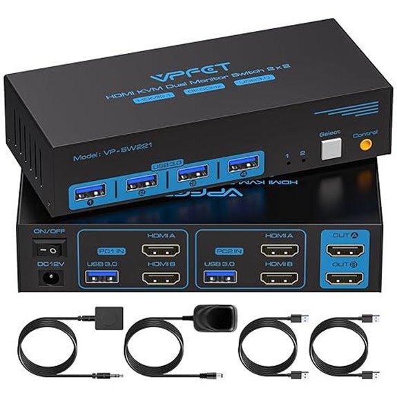 8K HDMI KVM Switch with Dual Monitors and USB HUB