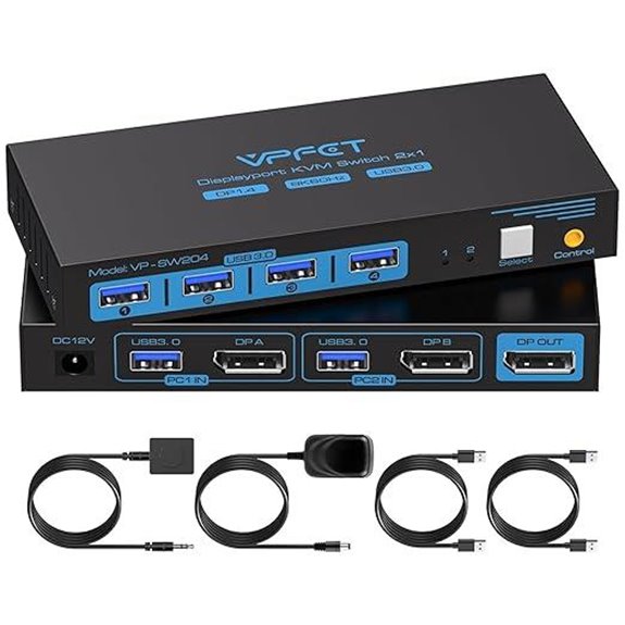 8K DisplayPort KVM Switch for 2 Computers and Peripherals