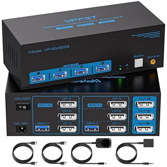 4K/8K KVM Switch for 3 Monitors and 2 PCs