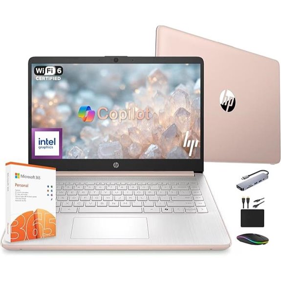 HP 14 Laptop with AI Copilot 16GB RAM Rose Gold