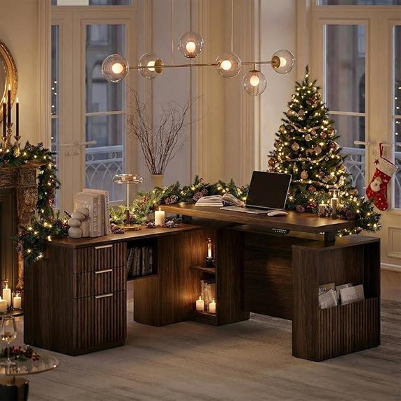 L-Shaped Standing Desk with Storage and Privacy Panel