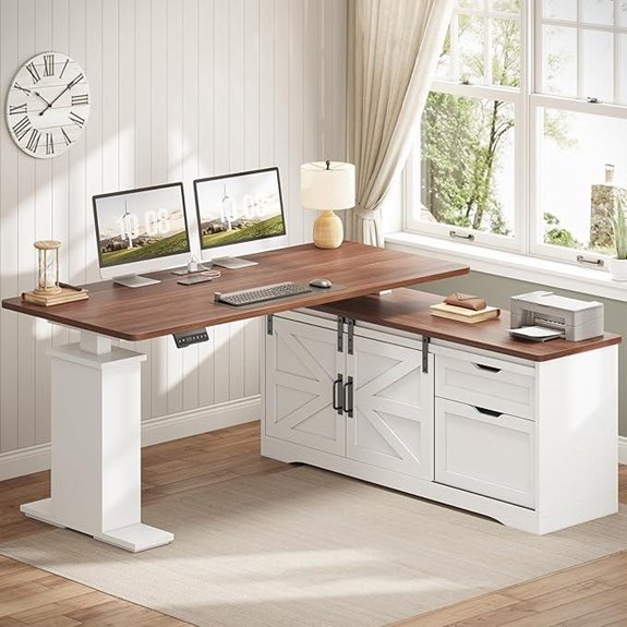 SEDETA Farmhouse L-Shaped Standing Desk with Storage