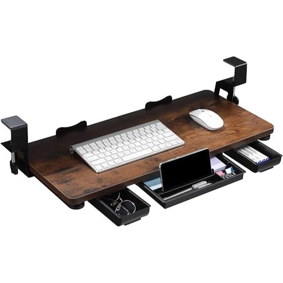 Large Mahogany Under-Desk Keyboard Tray with Drawer