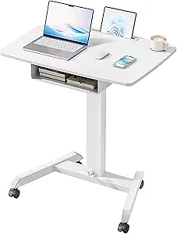 Mobile Adjustable Desk with Wheels and Drawer