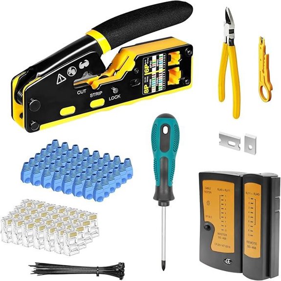 RJ45 Crimp Tool Kit with Cable Tester and Connectors