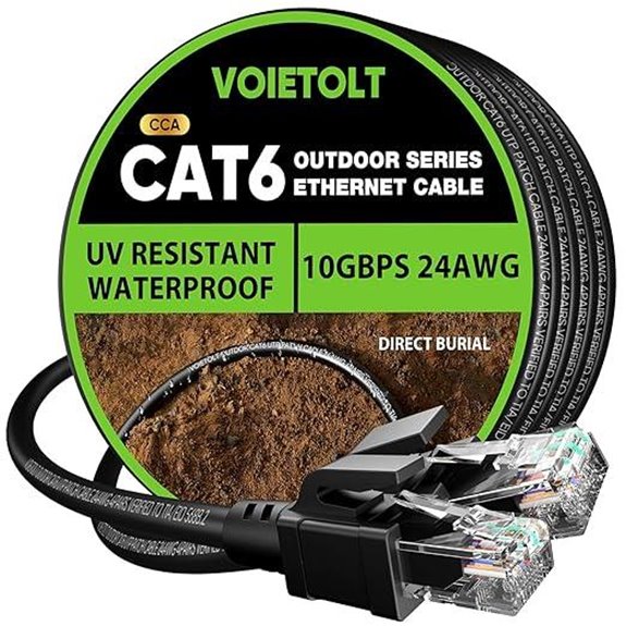 Cat6 Outdoor Ethernet Cable 100 ft Waterproof 10Gbps