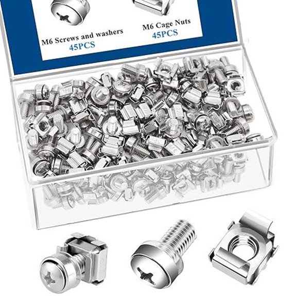 45-Pack M6 Rack Mount Screws and Nuts Set