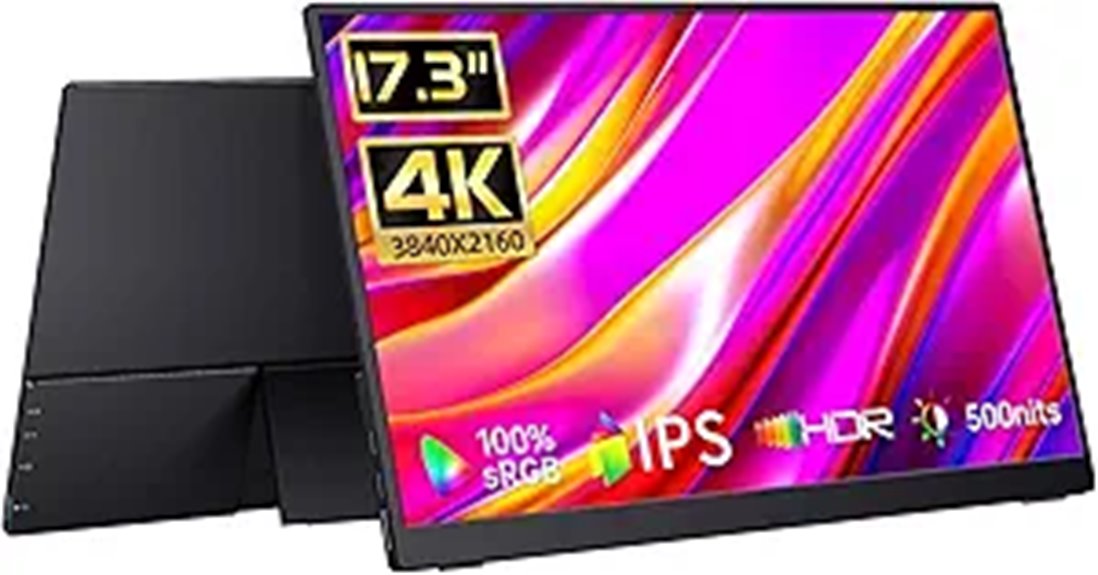 Portable 17.3 4K Monitor with Speakers and Kickstand