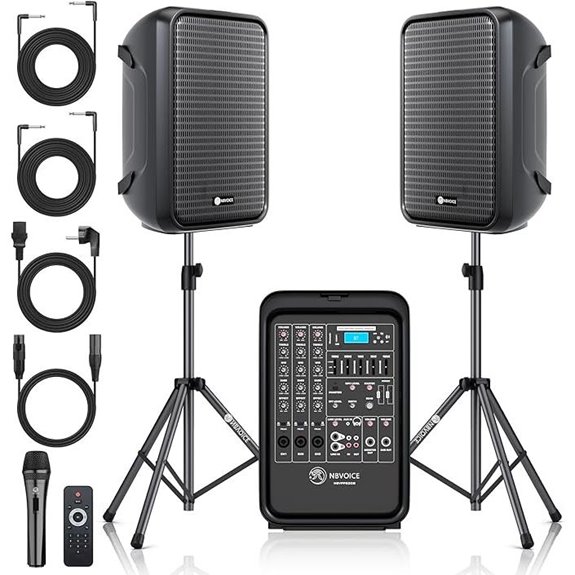 Portable 2-Way PA System with Mixer and Stands