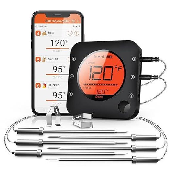 BFOUR Bluetooth Wireless Meat Thermometer with 6 Probes