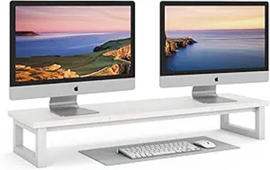 YAOHUOO Dual Monitor Stand 39 Inch Wooden Organizer